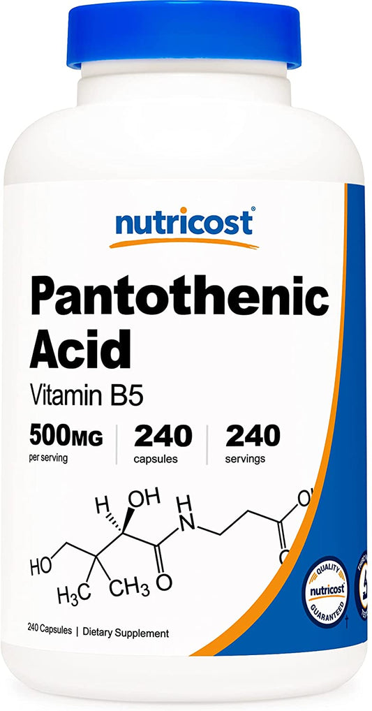 Nutricost Pantothenic Acid Vitamin B5 500mg Dietary Supplement 240 Capsules