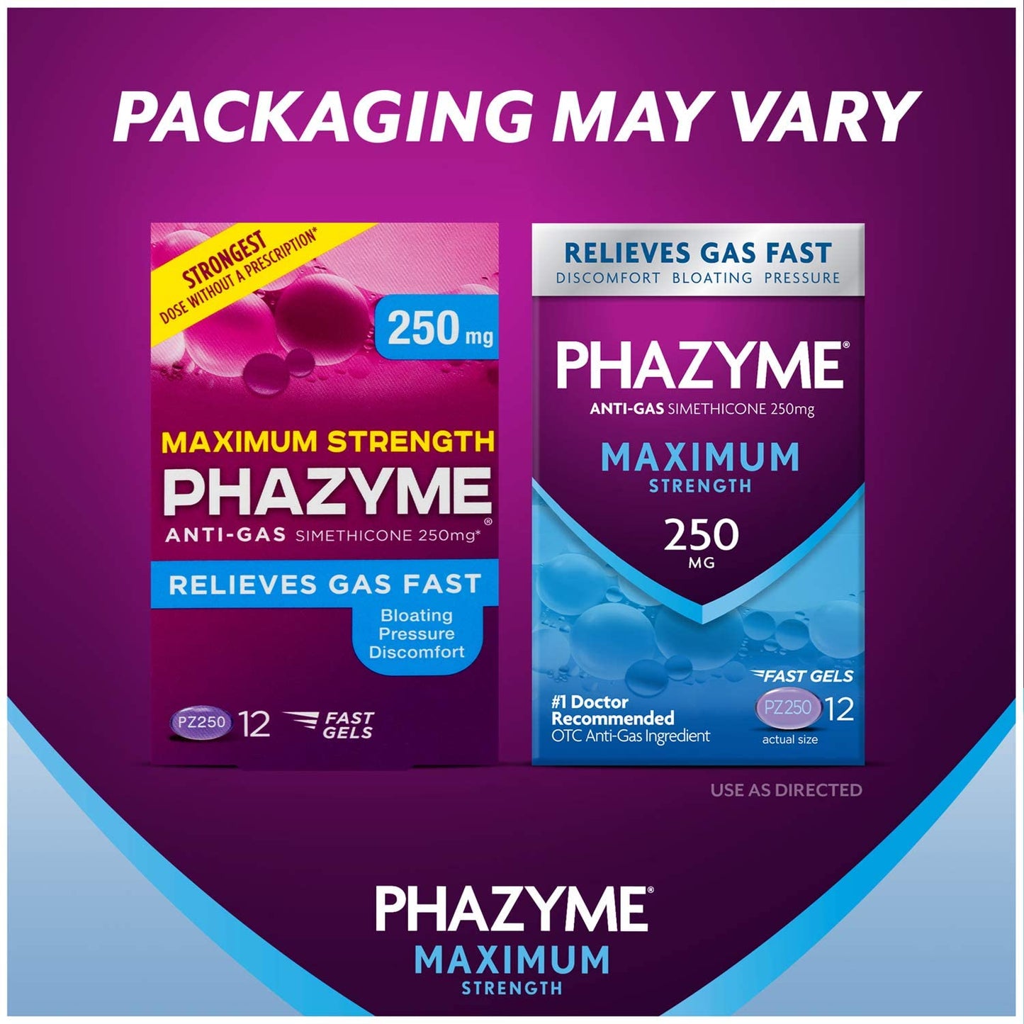 Phazyme Maximum Strength Gas and Bloating Relief 250mg, 12 Fast Gels [NO BOX]