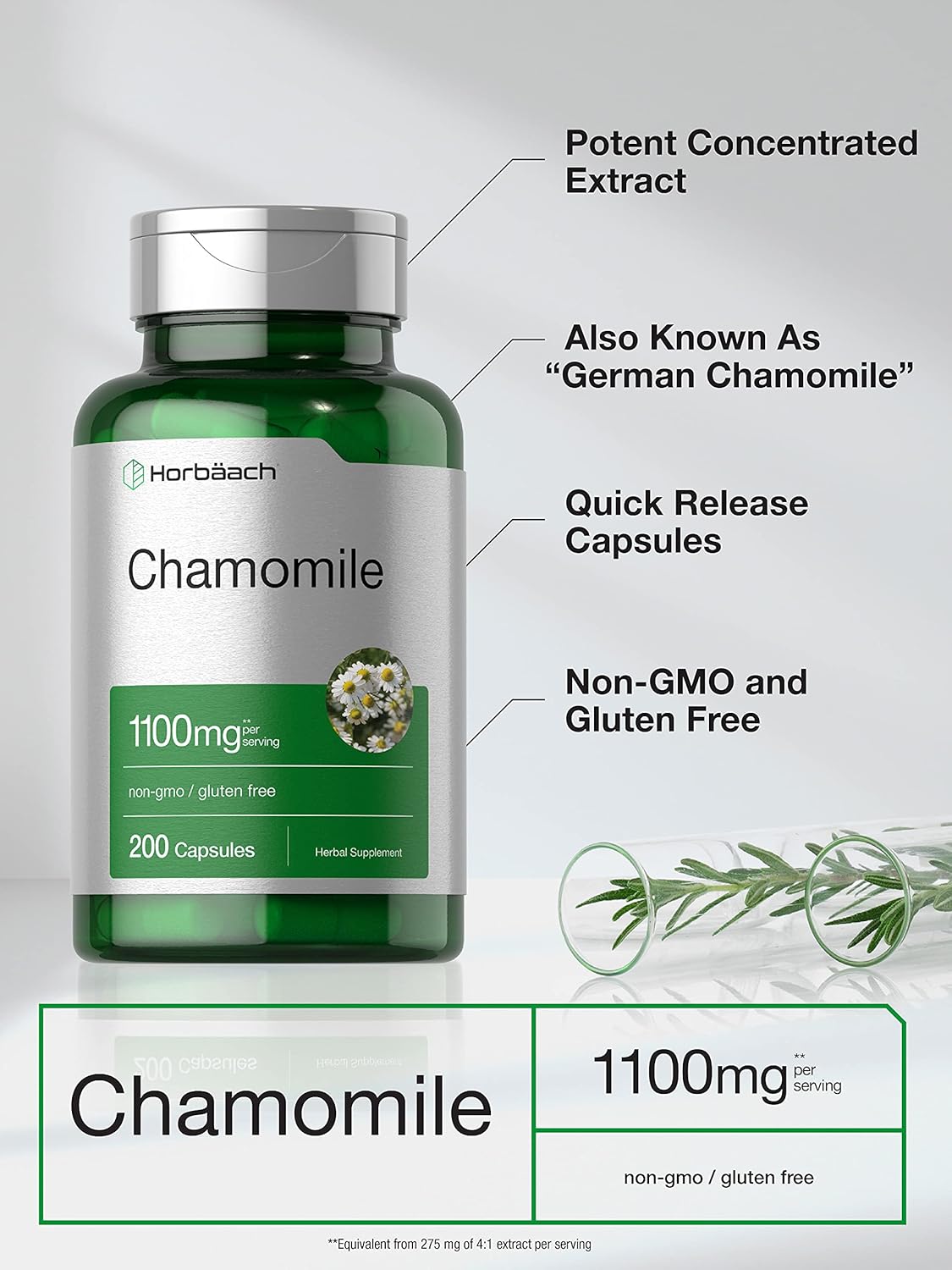 Horbaach Chamomile 1100mg Supplement 200 Capsules