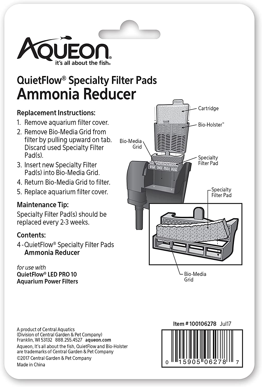 Aqueon Quiet Flow Specialty Filter Pads Ammonia Reducer Aquarium Power Filters - 4 Count