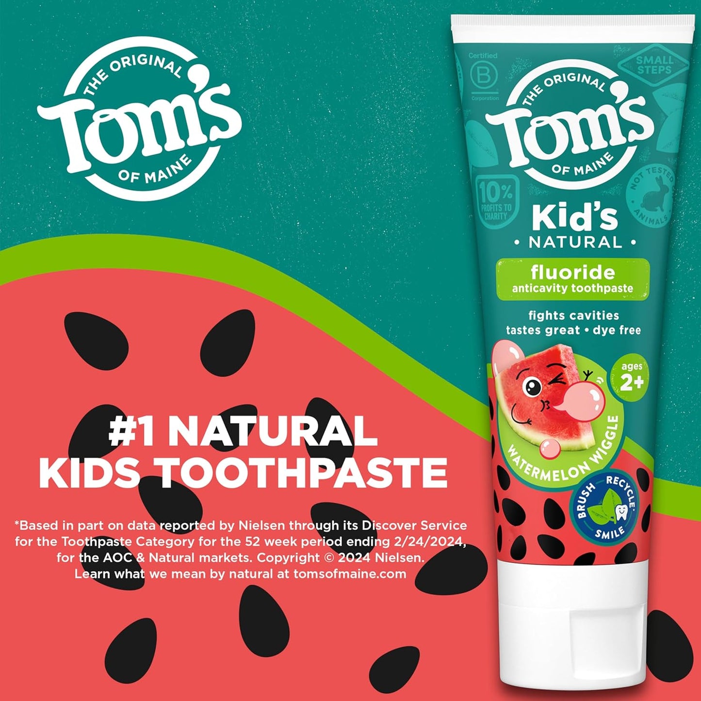 Tom's of Maine Kid's Natural Fluoride Watermelon Wiggle Toothpaste, 144 g / 5.1 oz.