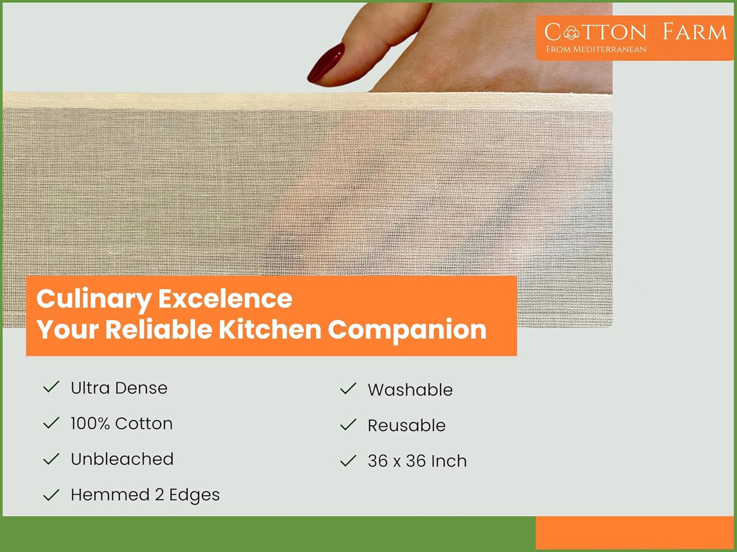 Cotton Farm Cheese Cloth Grade 100 Straining 100% Unbleached Cotton, 36 X 36 Inches