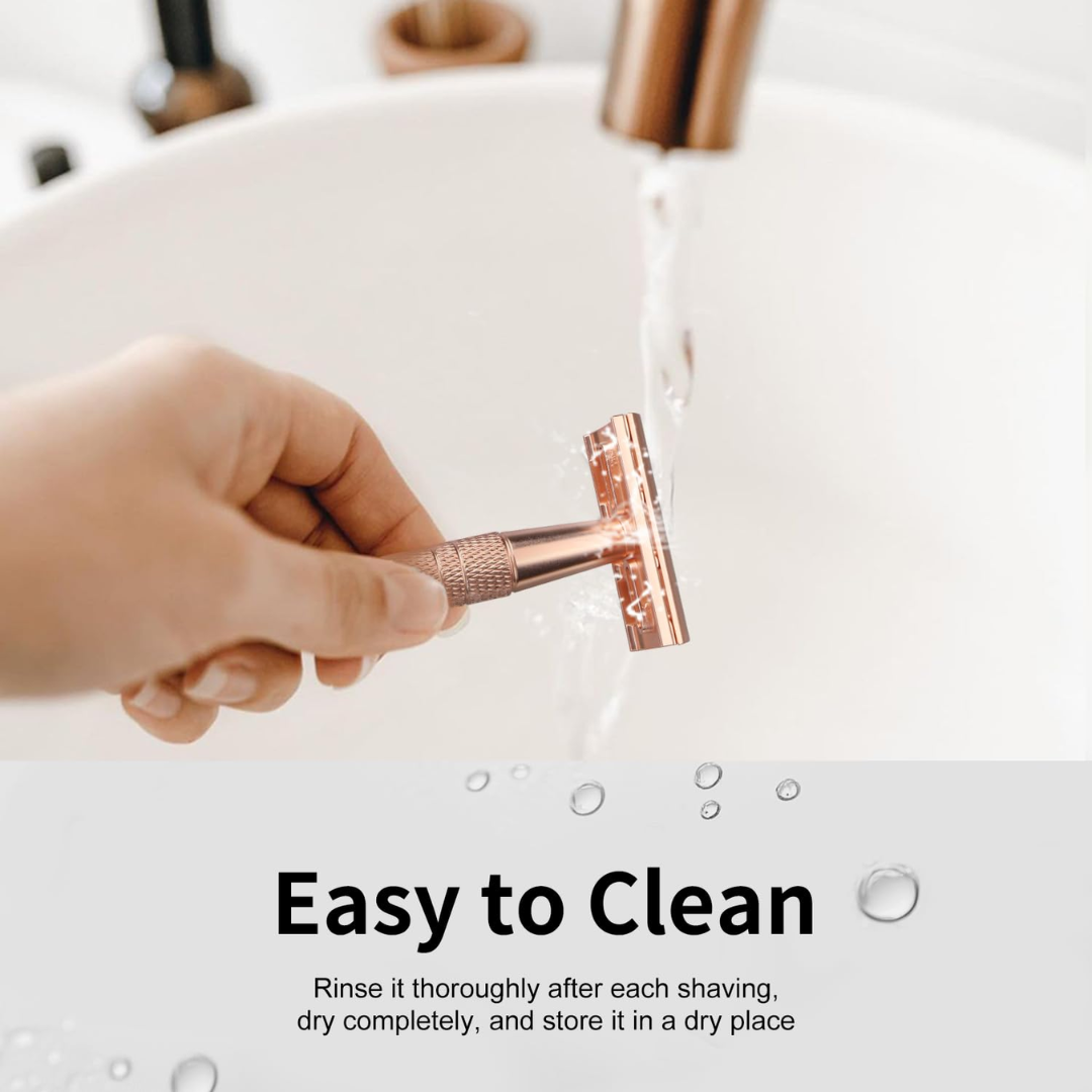 Bulimica Safety Razor with 10 Platinum-Coated Stainless Steel Blades, Rose Gold
