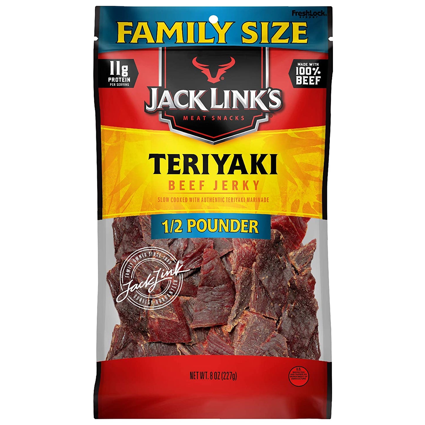 Jack Link’s Teriyaki Beef Jerky 1/2 Pounder Bag Made with 100% Premium Beef Flavorful Meat Snack