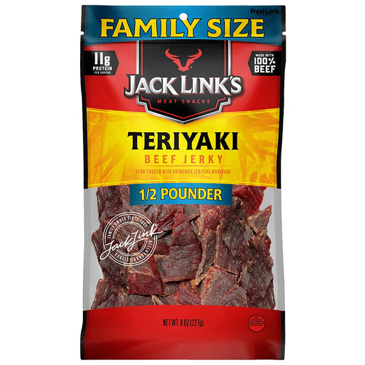 Jack Link’s Teriyaki Beef Jerky 1/2 Pounder Bag Made with 100% Premium Beef Flavorful Meat Snack