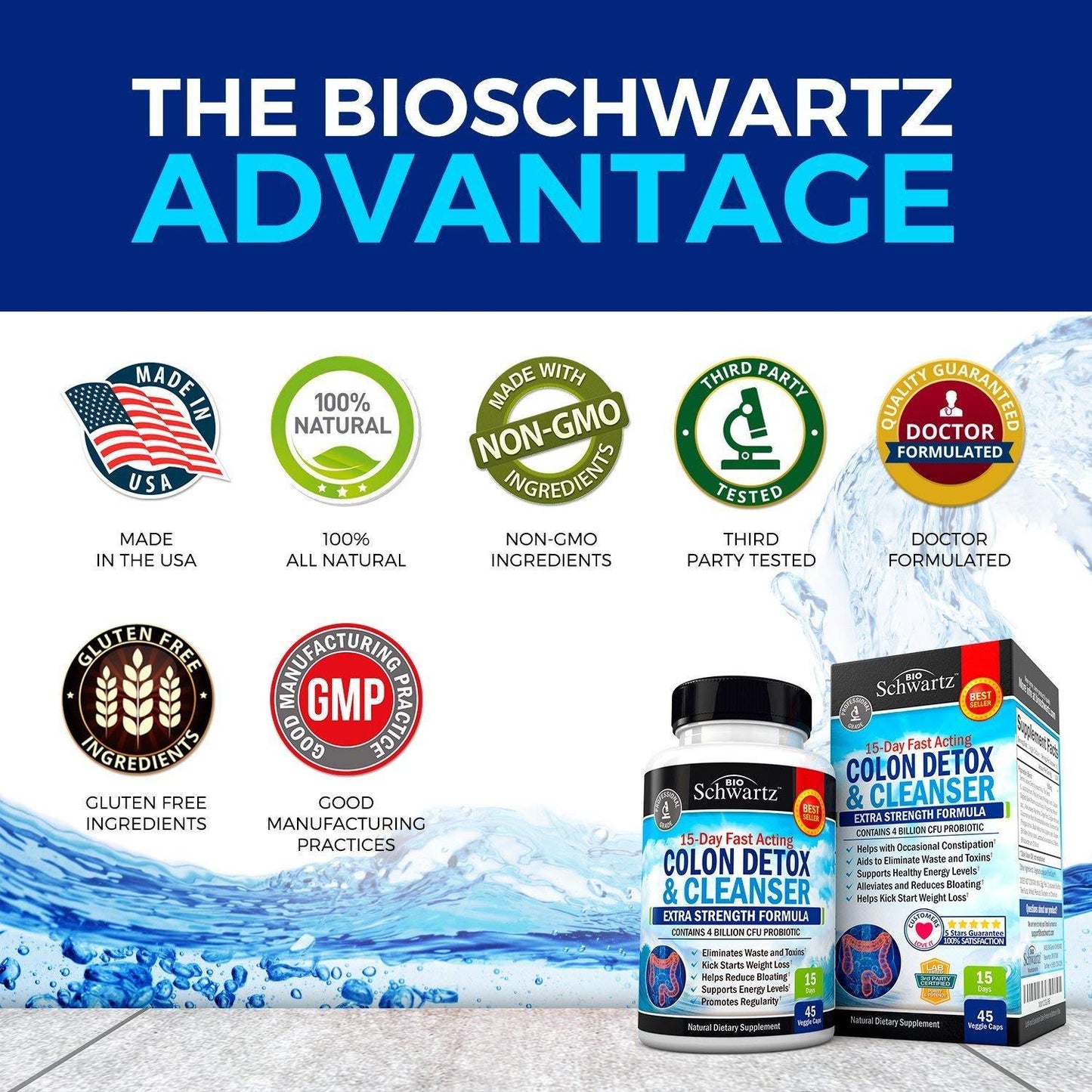 BioSchwartz 15-Day Fast Acting Colon Detox and Cleanser Extra Strength Formula, 45 Veggie Caps