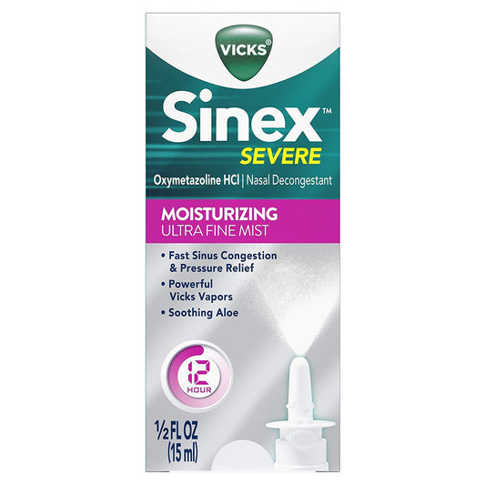 Vicks Sinex Severe Moisturizing Ultra Fine Mist Nasal Spray with Soothing Aloe, 1/2 fl.oz (15 ml)