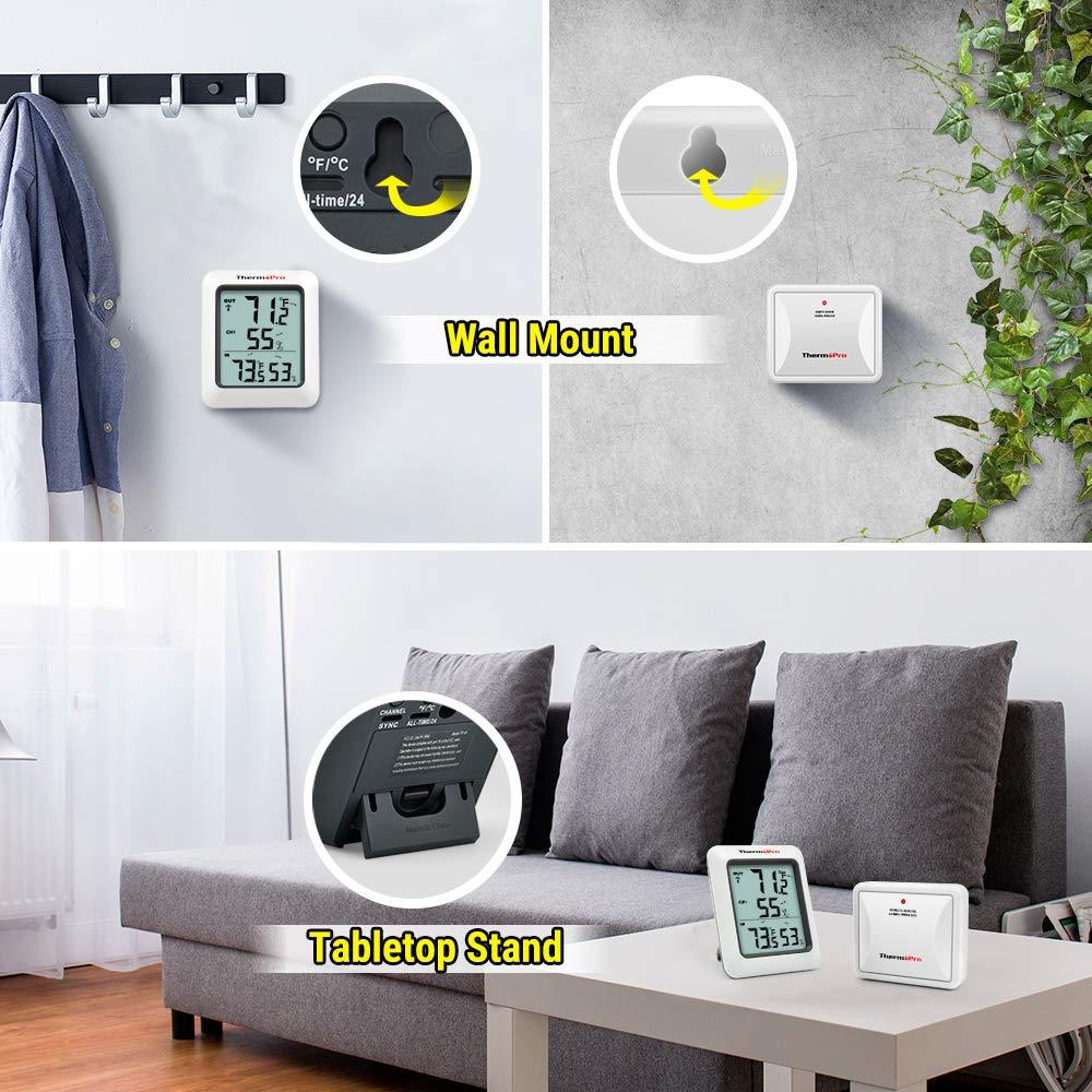 ThermoPro TP-60S Digital Hygrometer Indoor Outdoor Thermometer Humidity Monitor, with Temperature Gauge Meter, Wireless, 200ft/60m Range, Thermometer & Hygrometer