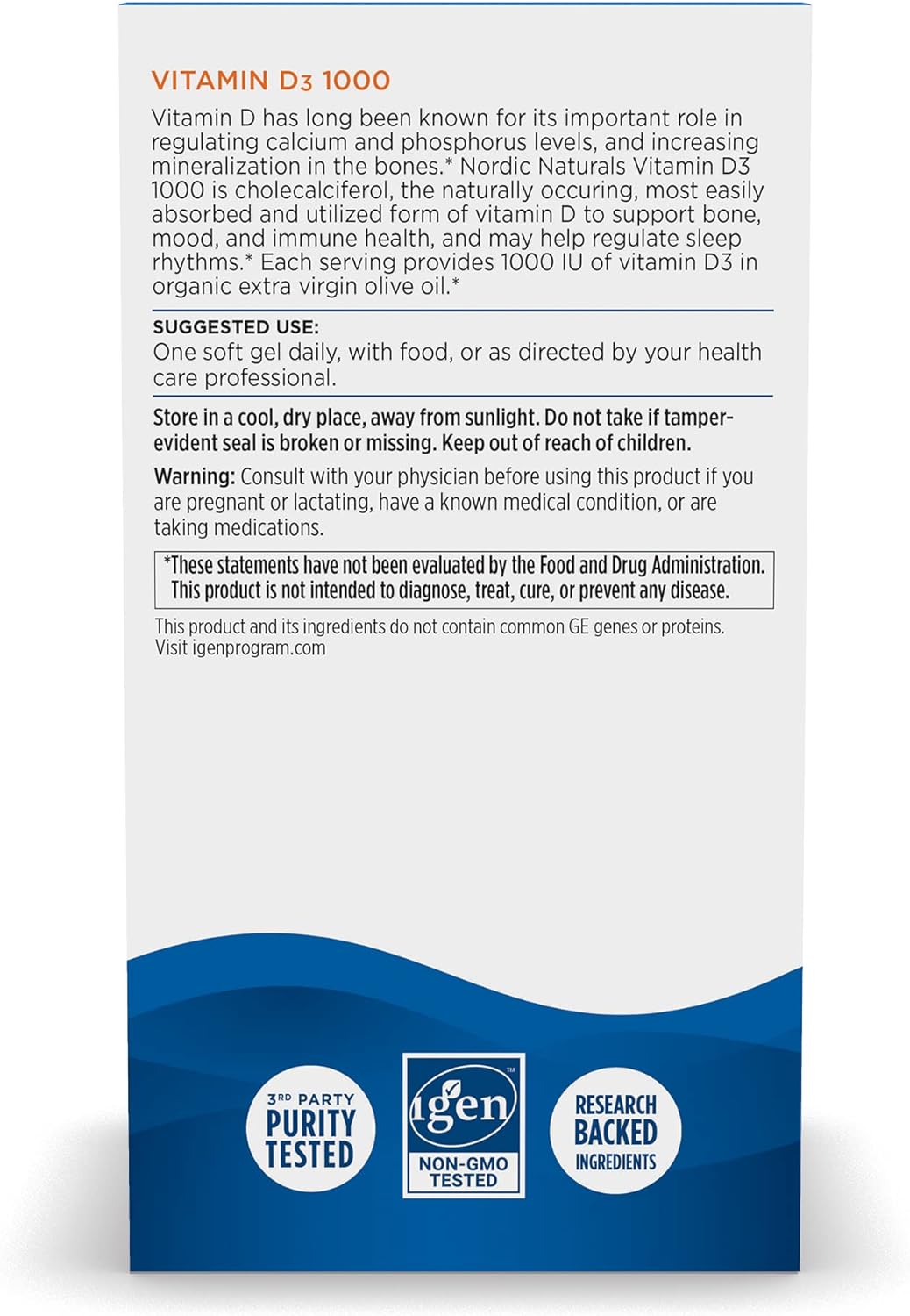 Nordic Natural Vitamin D3 1000IU Great Orange Taste Supplement - 120 Mini Soft Gels