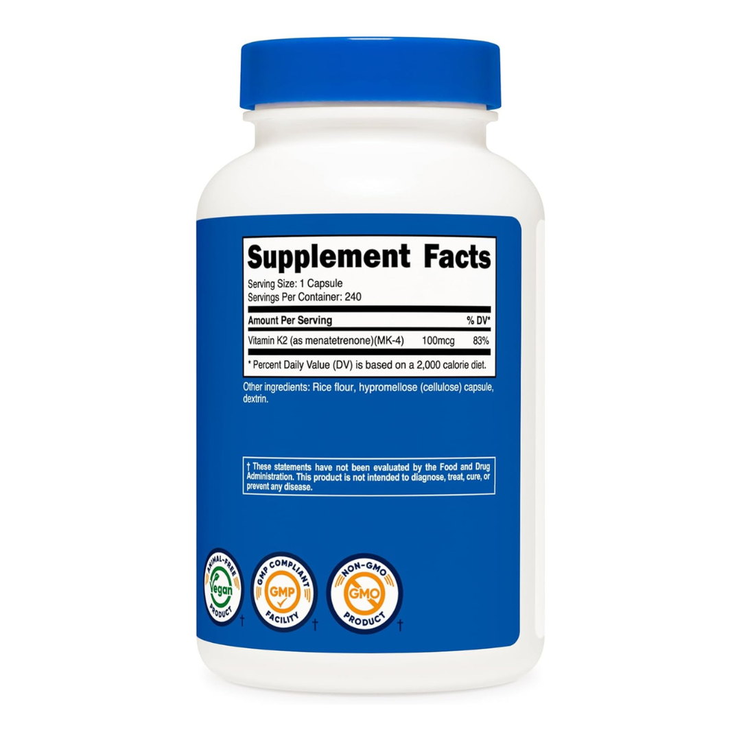 Nutricost Vitamin K2 MK-4 100mcg Supplement 240 Capsules