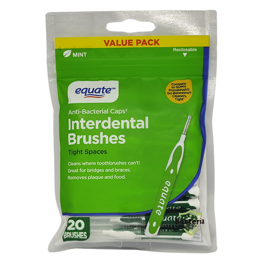 Equate Anti-Bacterial Caps Interdental Brushes for Tight Spaces, Mint-Flavored, 20 Brushes