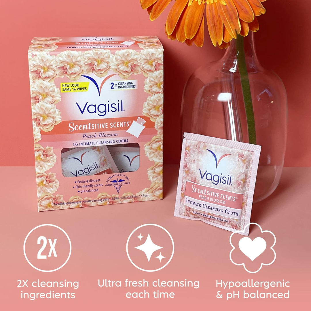 Vagisil Scentsitive Scents Peach Blossom, 16 Wipes