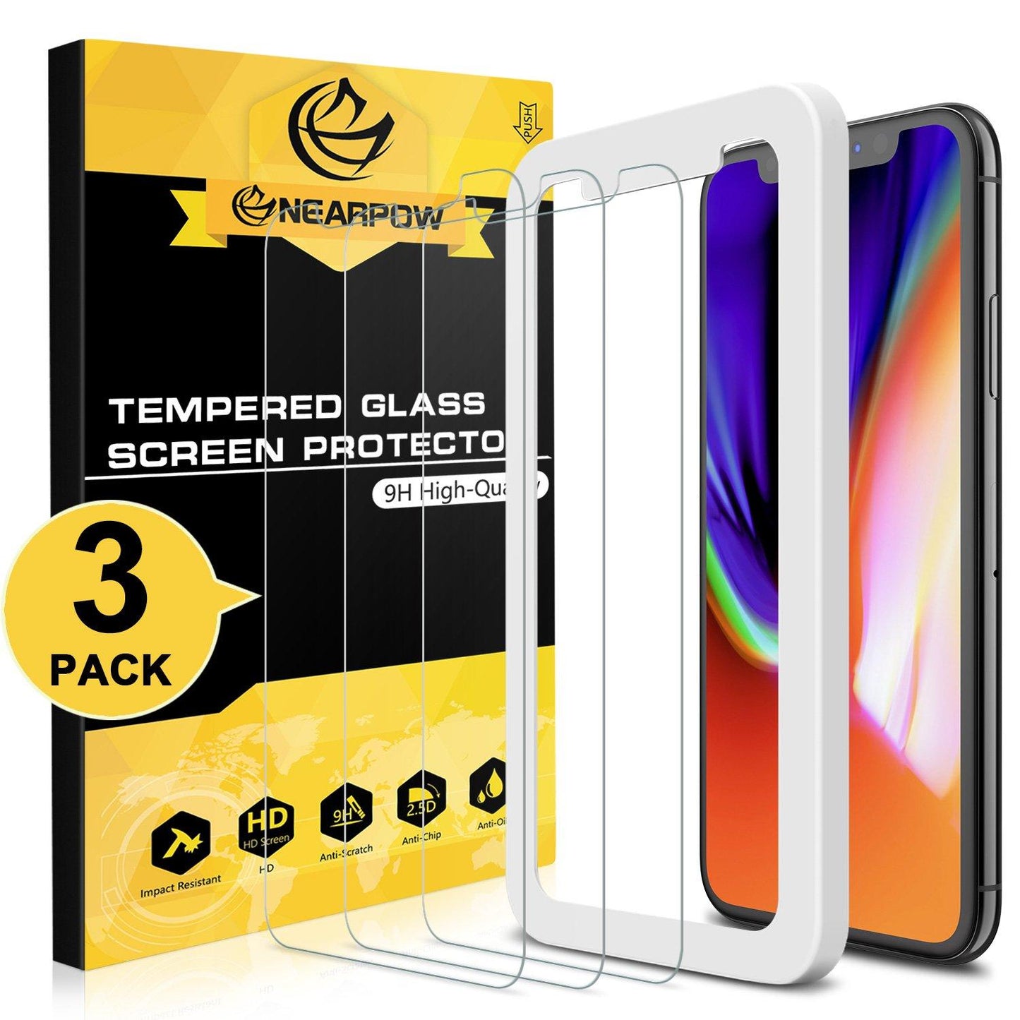 NEARPOW Tempered Glass Screen Protector, 3 Pack for iPhone X Screen Protector