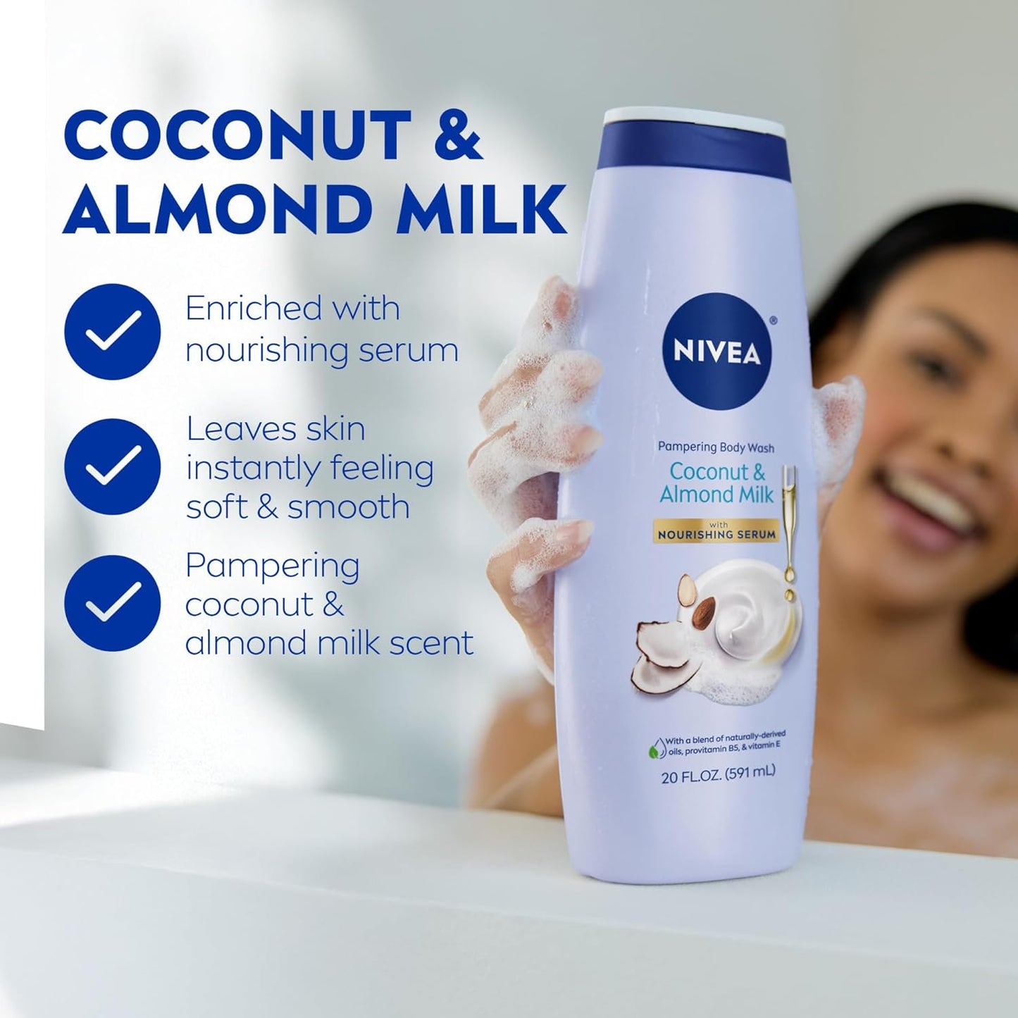 NIVEA Coconut & Almond Milk Pampering Body Wash, 591 ml / 20 fl oz