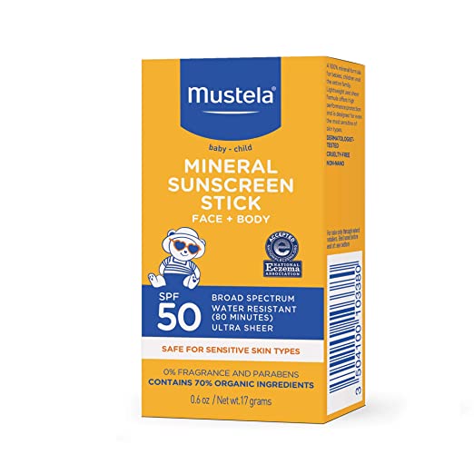 Mustela Baby-Child Mineral Sunscreen Stick Face + Body SPF 50 Broad Spectrum Ultra Sheer  0.6 Oz (17 g)