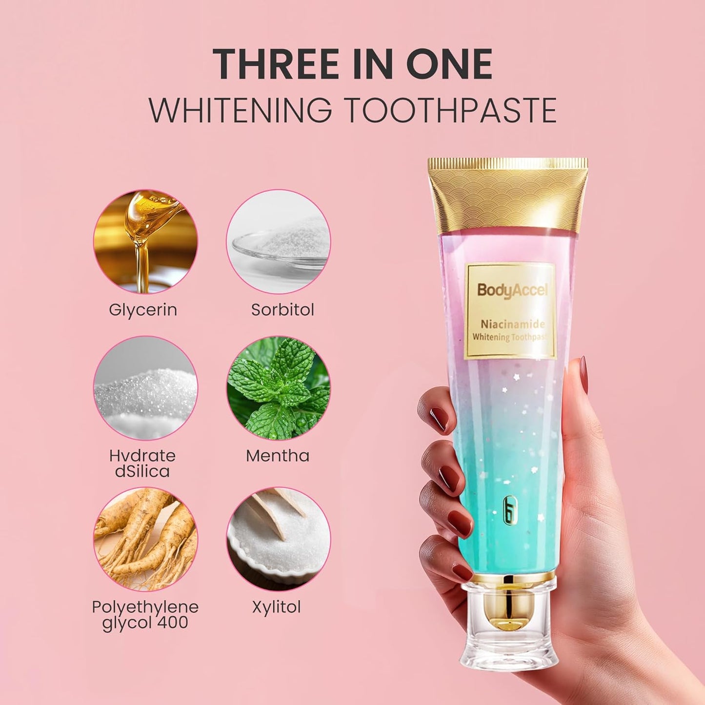 BodyAccel Niacinamide Whitening Toothpaste, 100 g / 3.5 oz