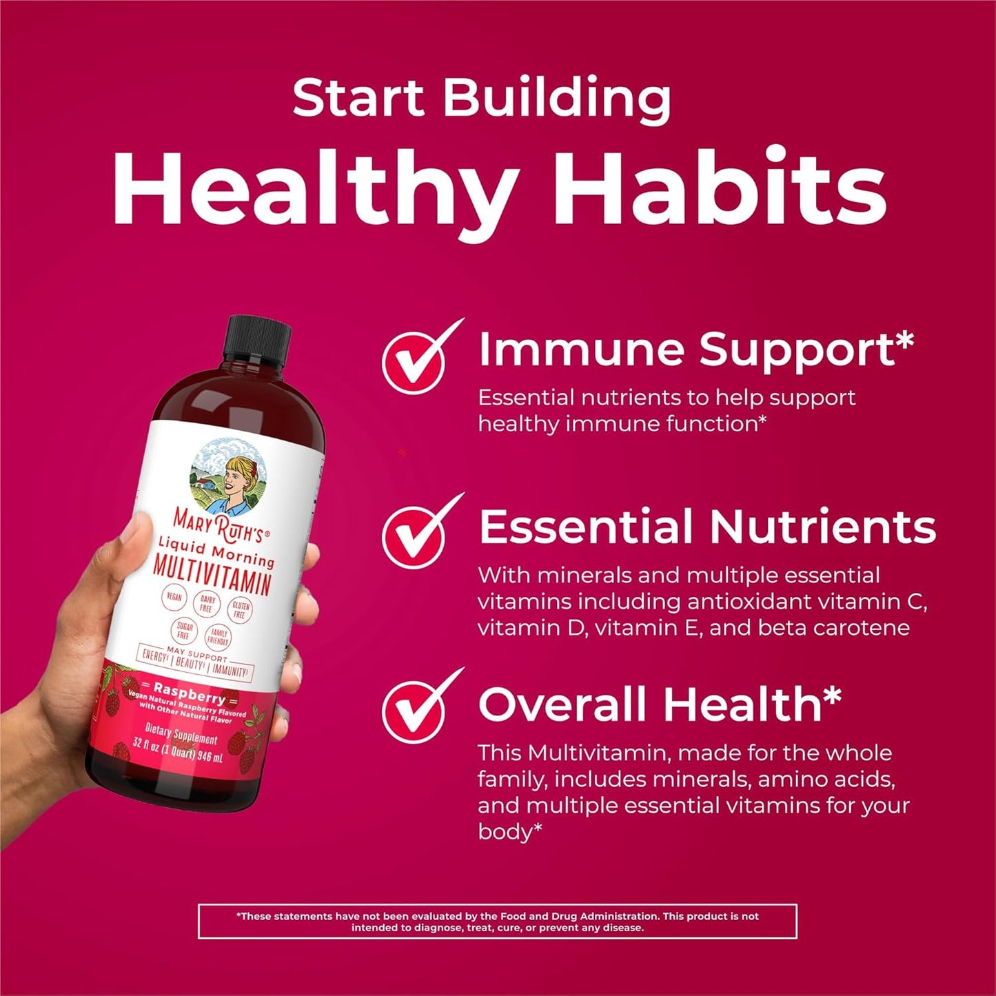 Mary Ruth's Liquid Morning Multivitamin Dietary Supplement Raspberry, 450 ml / 15.22 fl oz