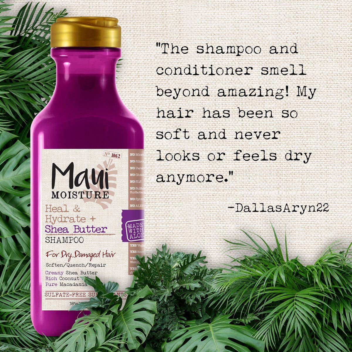 Maui Moisture Heal & Hydrate + Shea Butter Shampoo for Dry & Damaged Hair, 13 fl.oz / 385ml