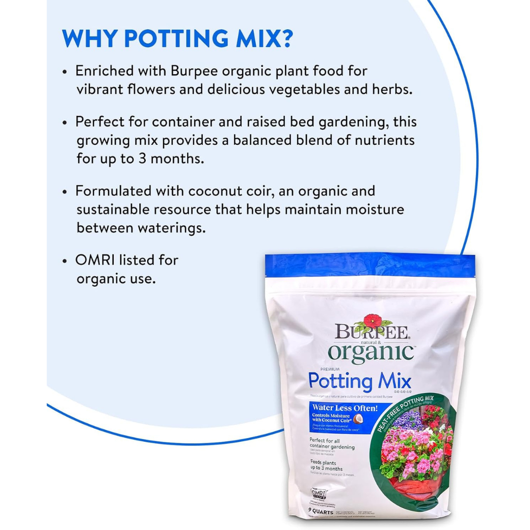 Burpee Natural & Organic Premium Peat-Free Potting Mix 9 Quarts / 1.95kg