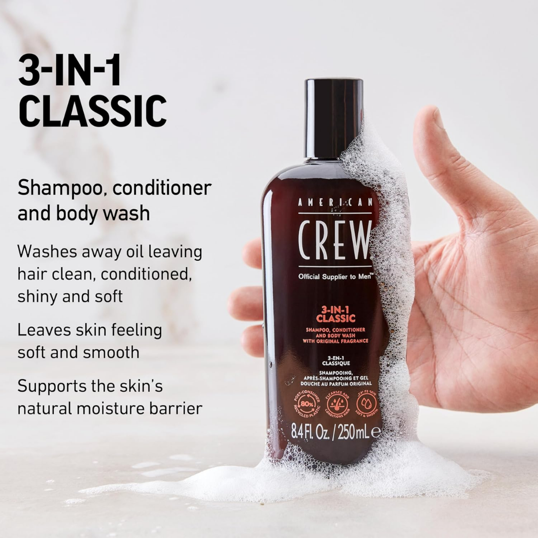 American Crew 3-in-1 Classic Shampoo, Conditioner & Body Wash, 33.8 oz / 1 L