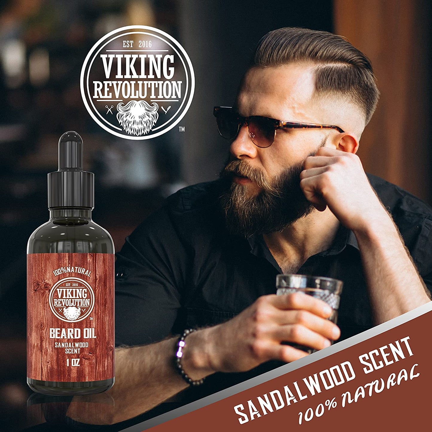 Viking Revolution Beard Oil Conditioner, All Natural Sandalwood Scent (1 oz)