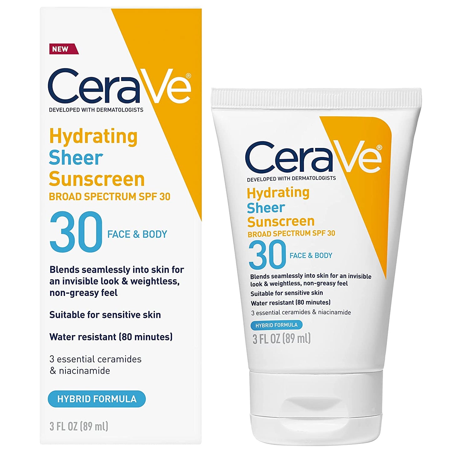 CeraVe Hydrating Sheer Sunscreen Broad Spectrum SPF 30 Face & Body Hybrid Formula - 89ml