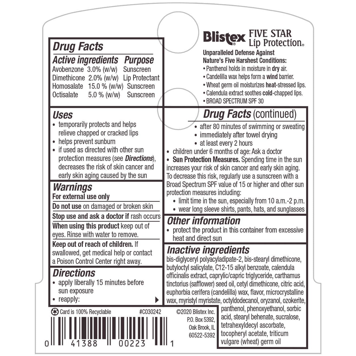 Blistex Five Star Lip Protection Lip Protectant/Sunscreen SPF 30 - 15oz/4.25g
