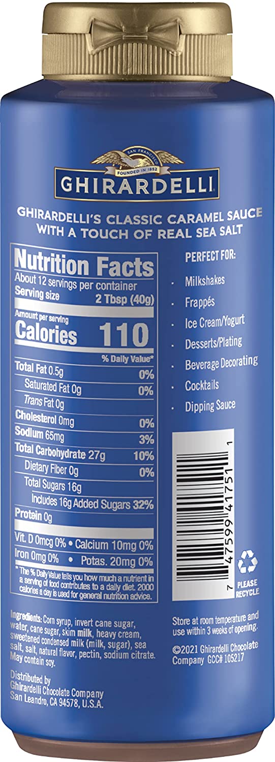 Ghirardelli Chocolate, Vanilla, White Chocolate, Caramel and Sea Salt Caramel Sauces, 16 oz Bottle
