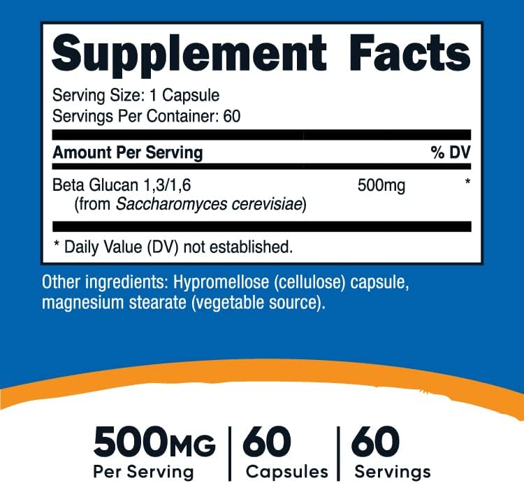Nutricost Beta Glucan 1,3/1,6 500mg Supplement 60 Capsules