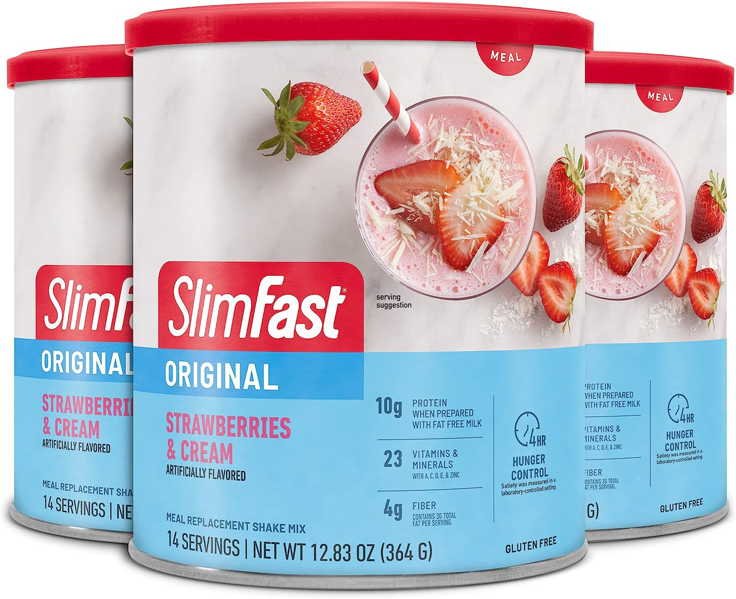 SlimFast Original Strawberries & Cream Meal Replacement Shake Mix – Weight Loss Powder – 12.83 Oz. Canister – 14 Servings - Pantry Friendly