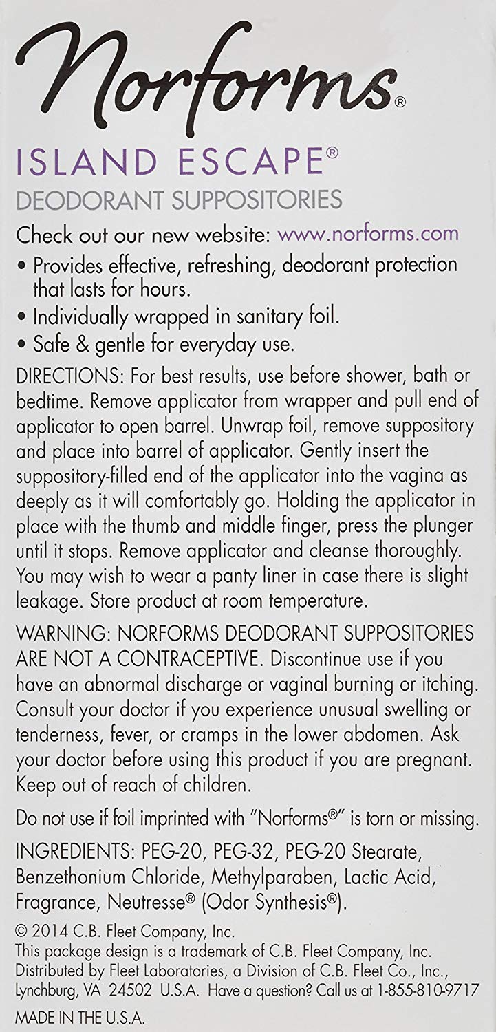 Norforms Island Escape, Long Lasting Feminine Deodorant Suppositories, 12 ct