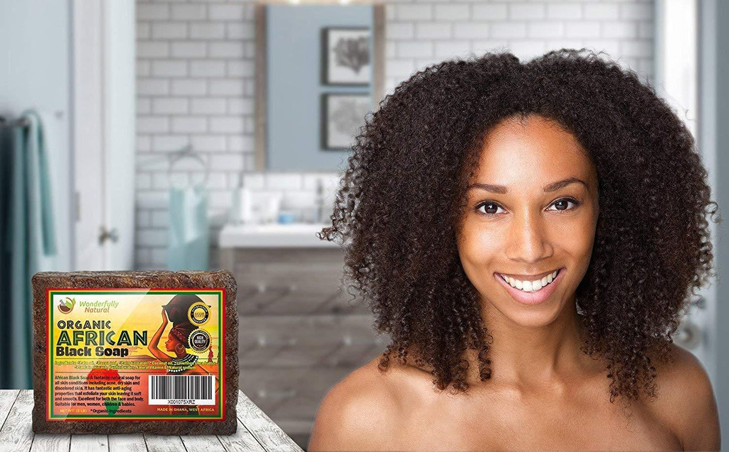 Wonderfully Natural African Black Soap, 1 lb. / 453g Bar  #1 Acne Treatment Eczema Soap