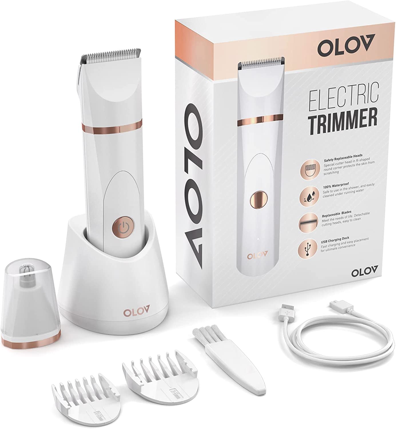 Olov Electric Trimmer Wet/Dry Body Shaver Groomer Blade Heads USB Recharge Hygiene Razor