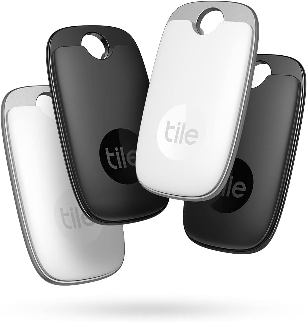 Tile Pro 4-Pack. Powerful Bluetooth Tracker, Keys Finder and Item Locator for Keys, Bags, and More; Up to 400 ft Range. Water-Resistant. Phone Finder. iOS and Android Compatible
