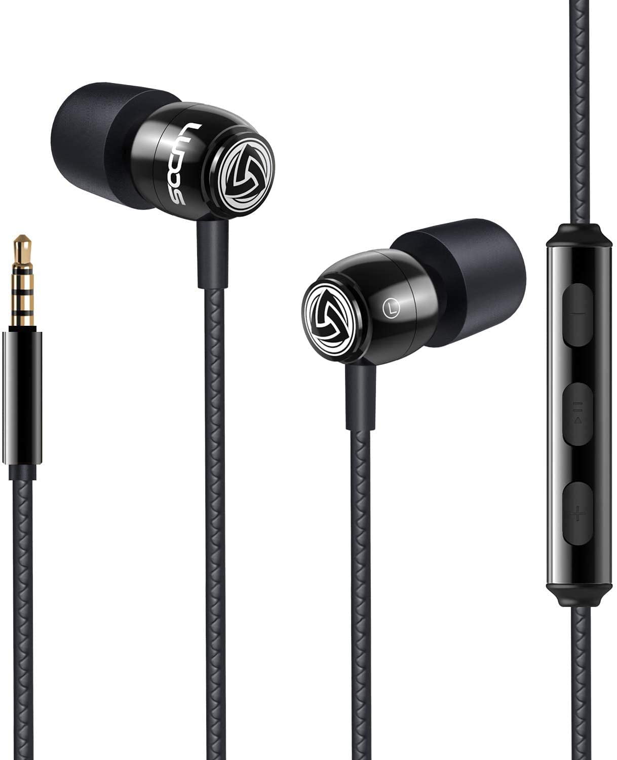 LUDOS Clamor Earbuds, Wired Headphones with Microphone and Ear Bud Tip Replacements, Universal 3.5 mm Plug