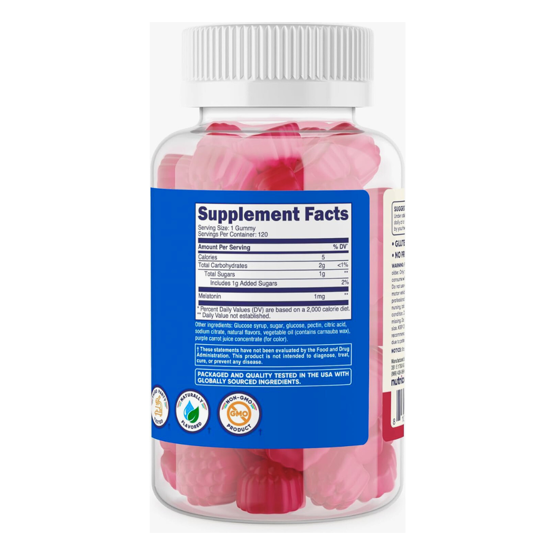Nutricost Kids Melatonin 1mg Supplement 120 Strawberry Flavored Gummies
