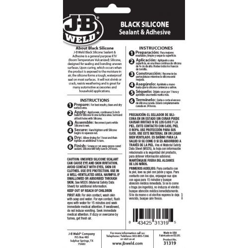 JB Weld Black Silicone Sealant & Adhesive, 3.0 oz. / 85g (31319) NOT CARDED