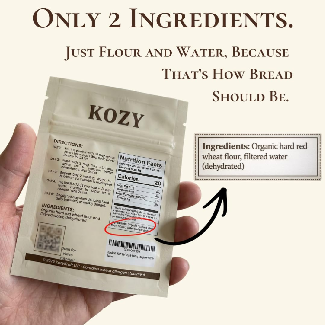 KozyKraft Sourdough Starter Active Dry Culture for Bread Making, 5 g / 0.175 oz