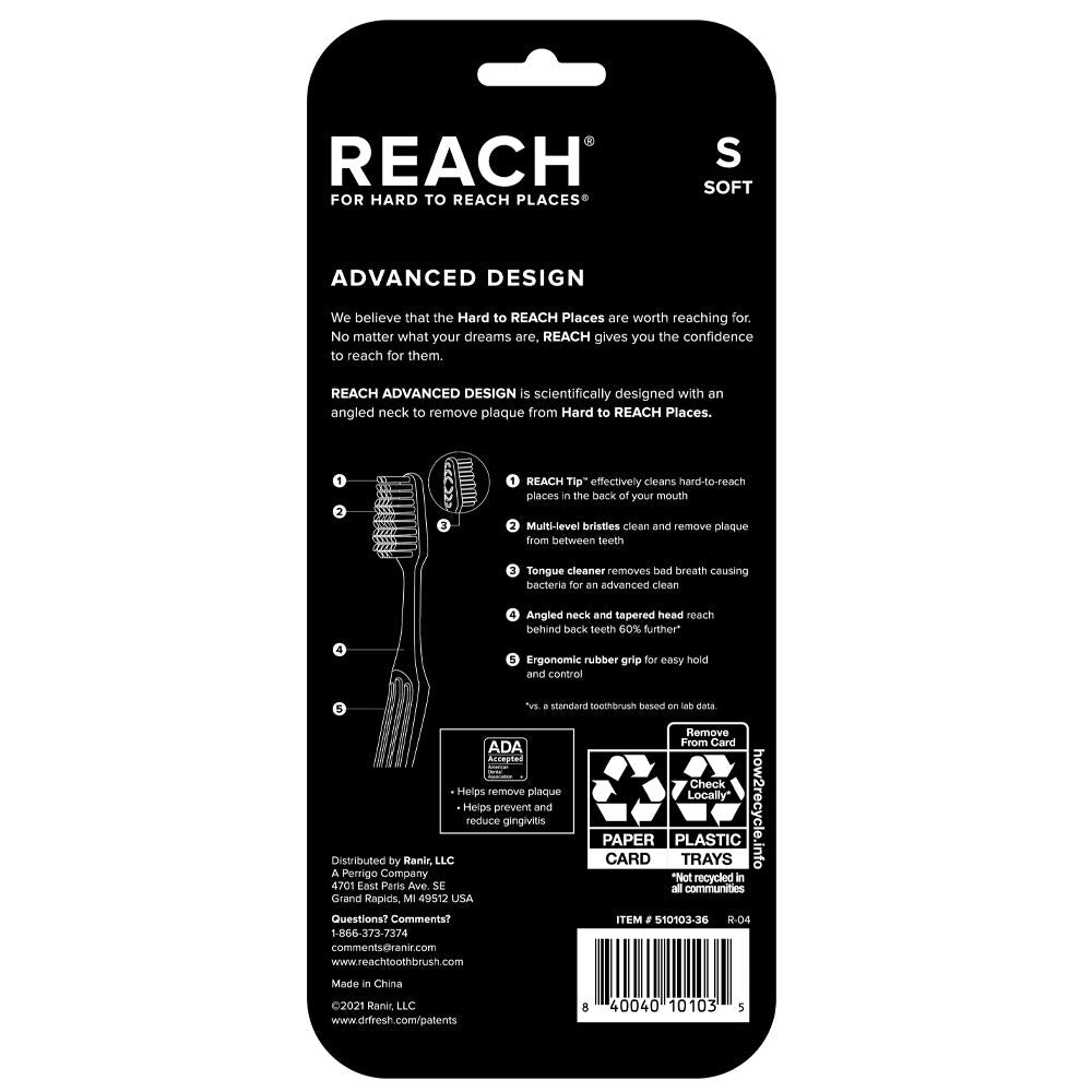 REACH Advanced Design SOFT Bristles Toothbrush, 7 Value Pack