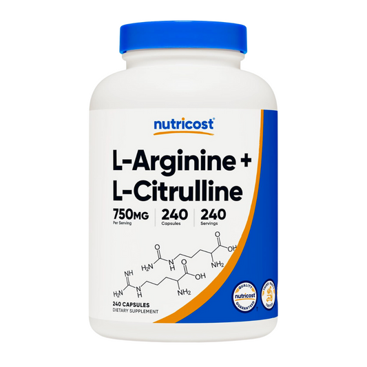 Nutricost L-Arginine + L-Citrulline 750mg Supplement 240 Capsules