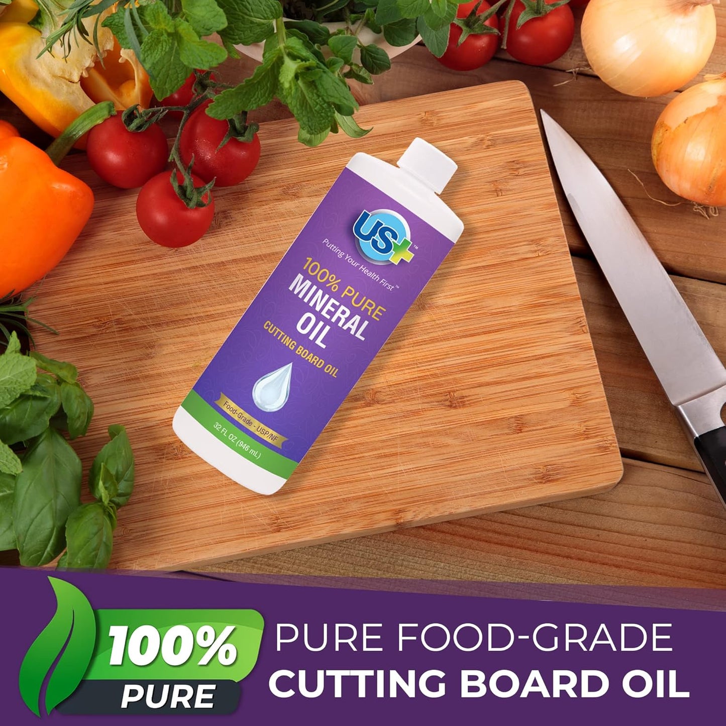 USplus 100% Pure Mineral Oil, Cutting Board Oil, Food-Grade, 946 ml / 32 fl oz