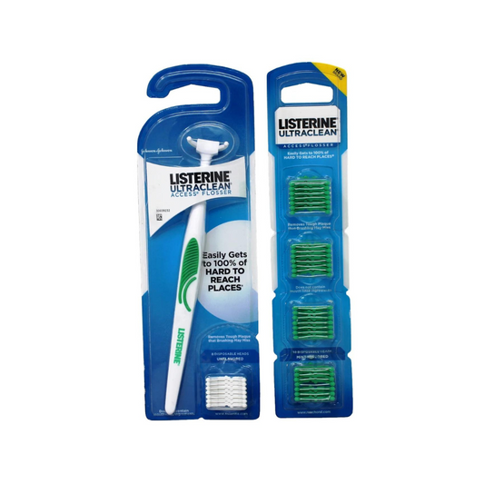 Listerine Ultraclean Access Snap-On Flosser & 28 Disposable Heads for Proper Oral Care Mint Flavor