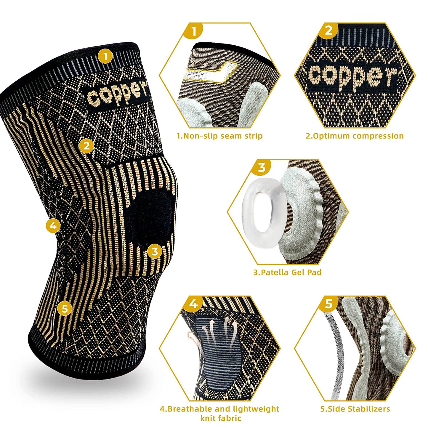 Jiufentian Copper Knee Brace with Side Stabilizers Single Tan Extra-Large