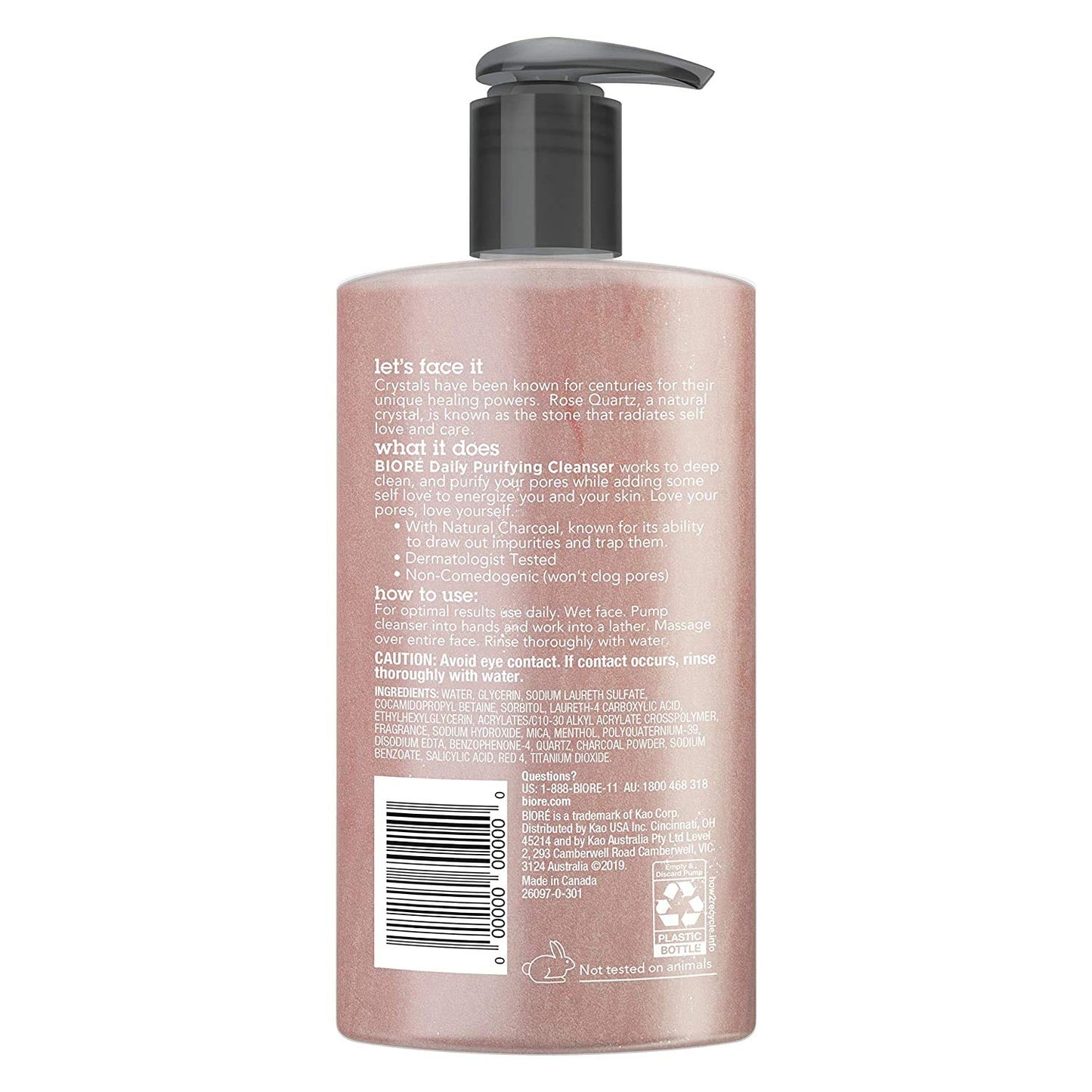 Biore Rose Quartz + Charcoal Daily Purifying Cleanser, 6.77 fl.oz / 200ml