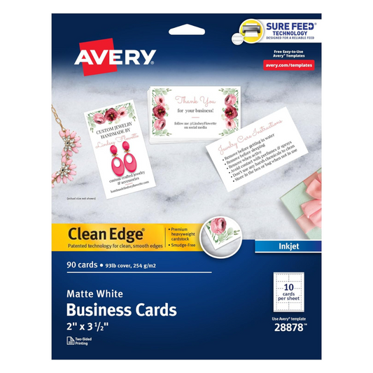 Avery Clean Edge Matte White Business Cards 2in x 3 1/2in (90 Cards) 10 Cards Per Sheets