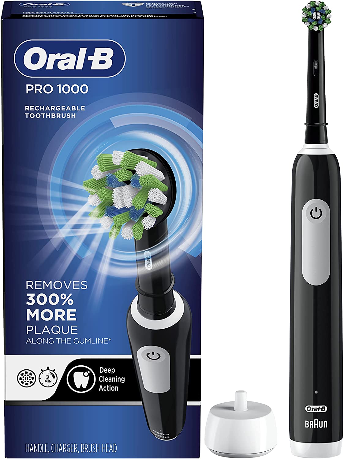 Oral-B Black Pro 1000 Power Rechargeable Electric Toothbrush Powered by Braun