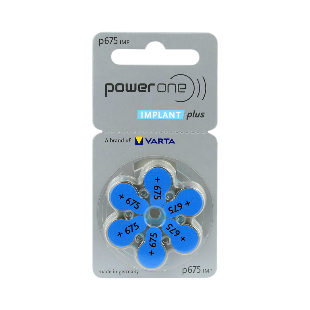 Varta Power One Implant Plus Hearing Aid Batteries P675, 6 Pack