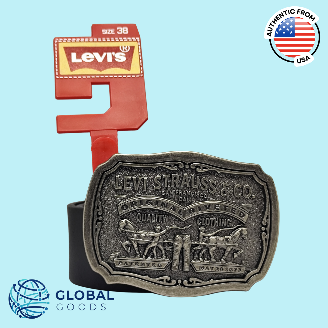 Levi's Men's Leather Belt with Plaque Buckle, Midnight Black