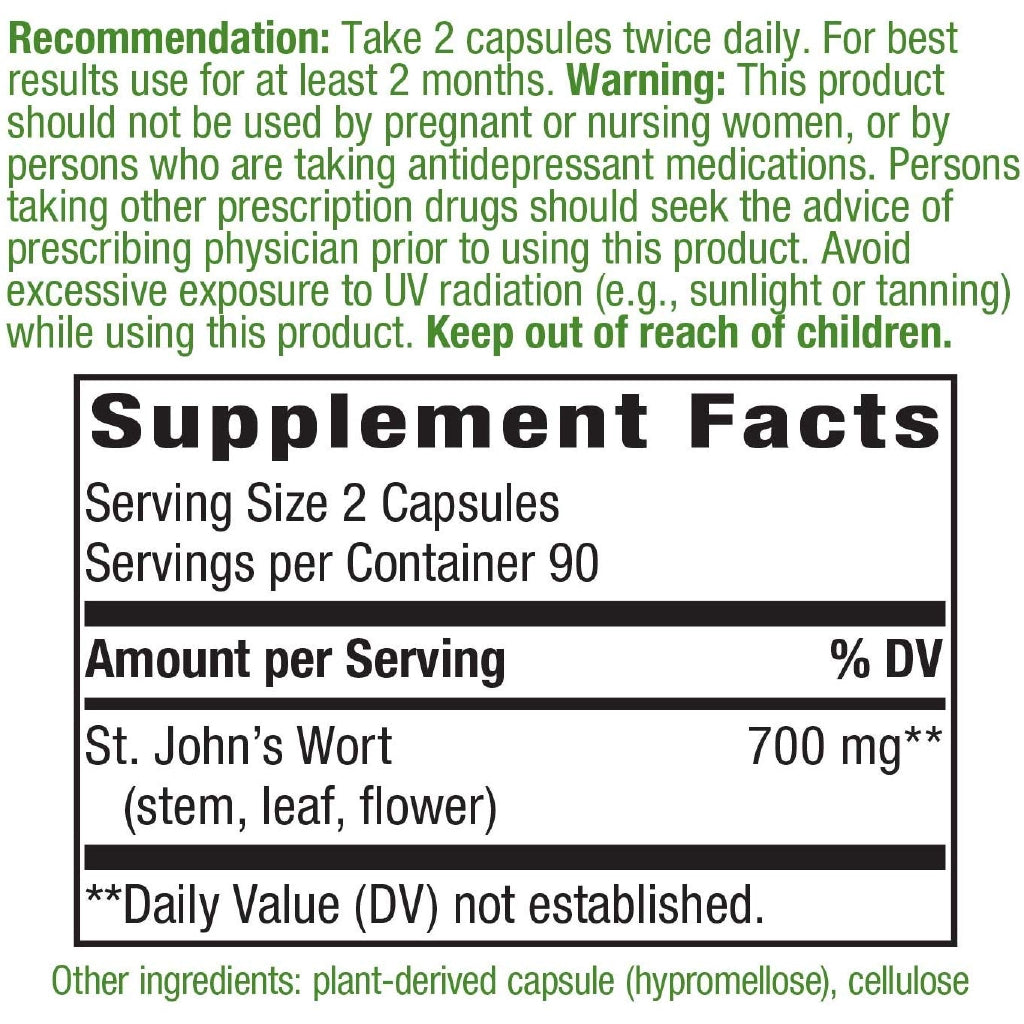 Nature's Way St. John’s Wort Herb, 700 mg per serving, 180 Vegan Capsules