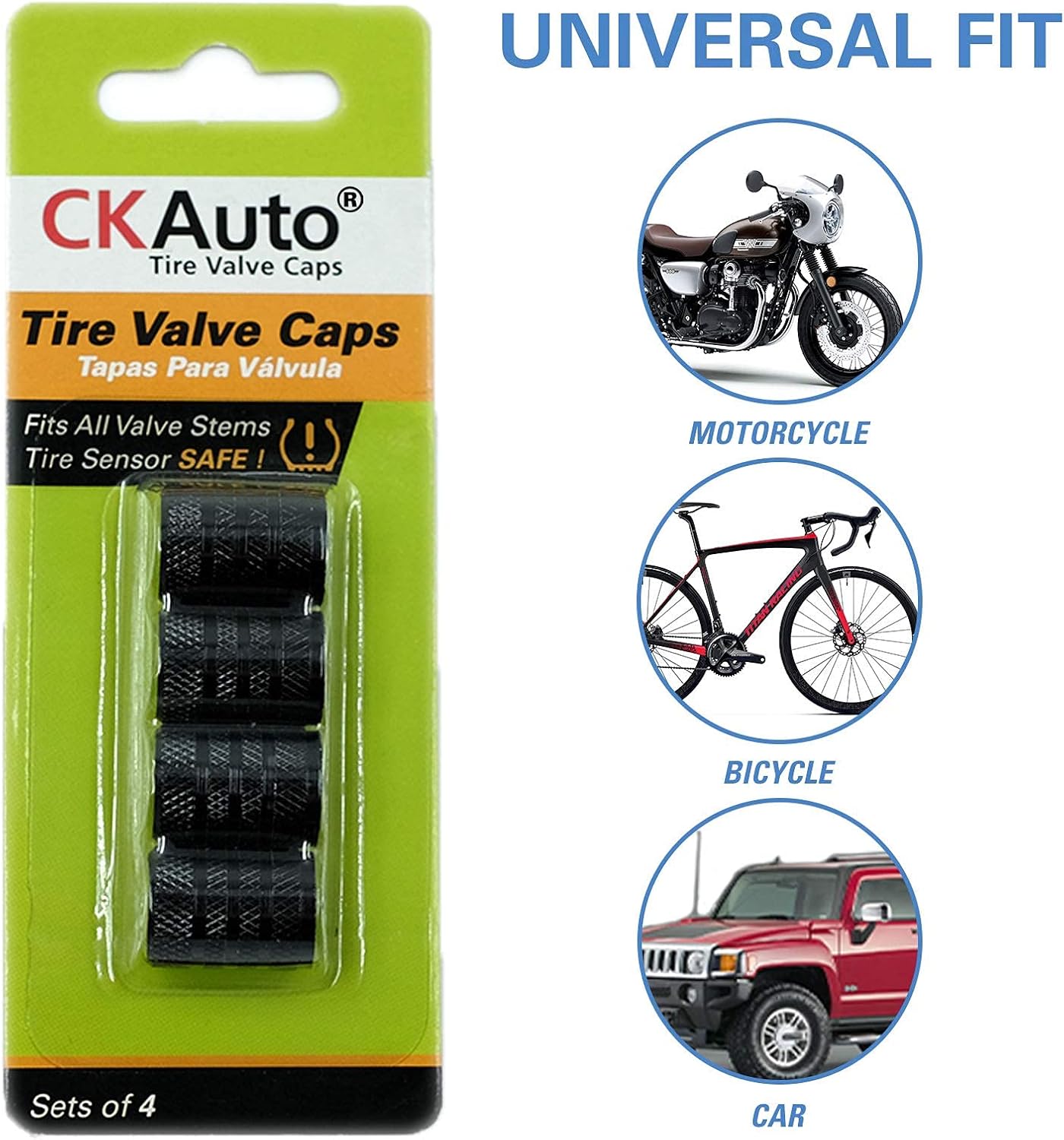CKAuto Tire Valve Stem Caps, Black, 4 Pack